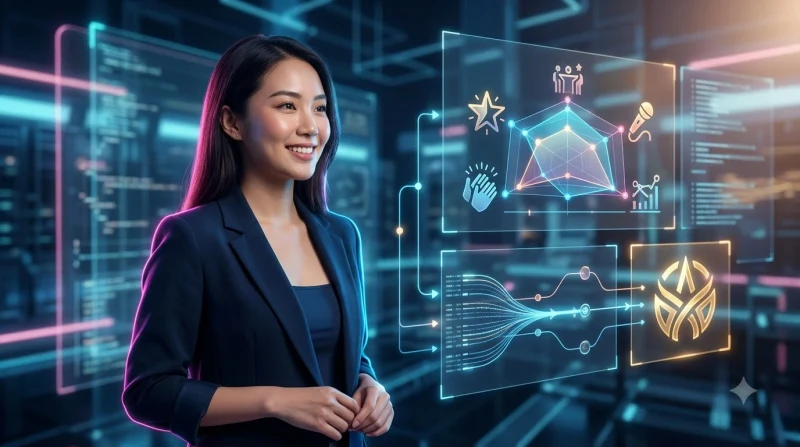 Ảnh minh họa tiêu chí đánh giá uy tín lãnh đạo với biểu tượng khiên holographic thể hiện minh bạch và niềm tin
