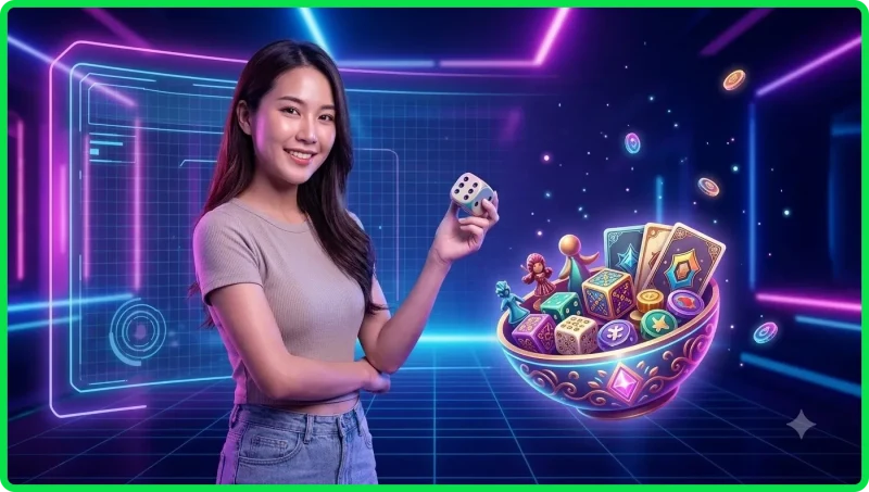 Hình ảnh minh họa trò chơi xóc đĩa với bát gỗ và xúc xắc trên bàn cờ bạc.